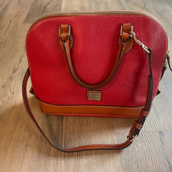 Dooney & Bourke Red Pebble Leather Tote Shoulder Bag Red Lining 10" x 11" - Picture 1 of 11